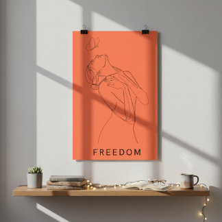 Embrace Freedom: Woman and Butterfly Line Art Poster