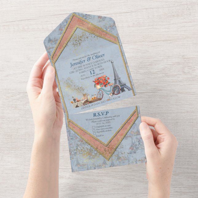 Embrace French country living in Pale Blue All In One Invitation (Tearaway)