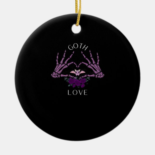 Embrace Goth Skeleton Heart Ceramic Ornament (Front)