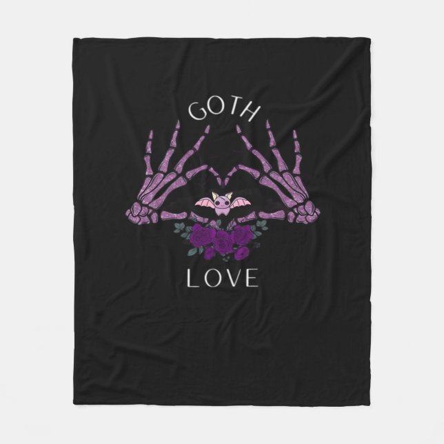 Embrace Goth Skeleton Heart Fleece Blanket (Front)