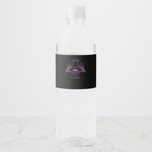 Embrace Goth Skeleton Heart Water Bottle Label (Front)