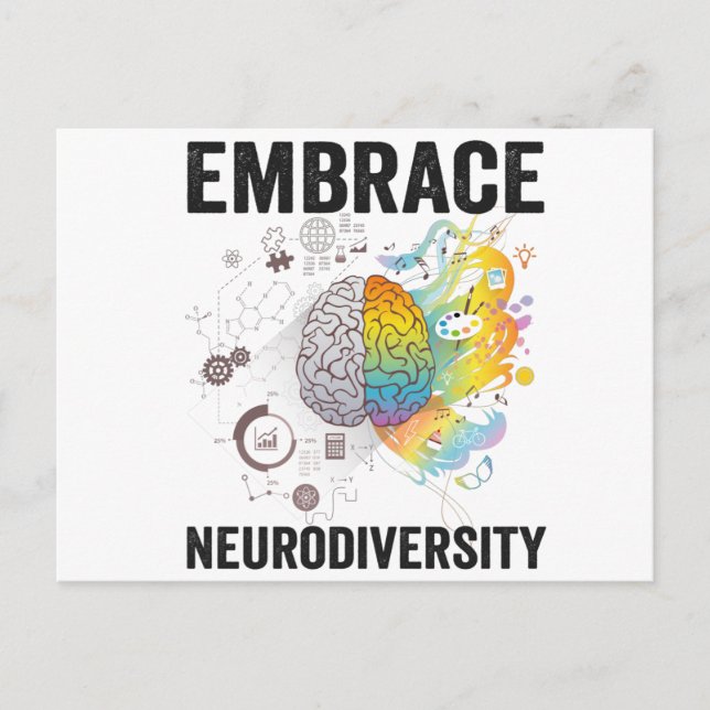 Embrace Neurodiversity Adhd Awareness Giftneurodiv Postcard (Front)