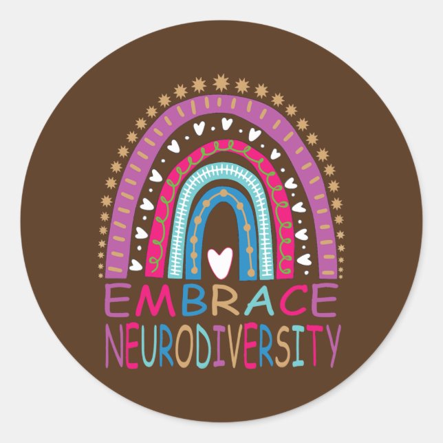 Embrace Neurodiversity Autism Awareness Brain Classic Round Sticker (Front)
