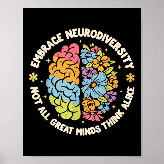 Embrace Neurodiversity Brain Autism Awareness Adhd Poster (Front)