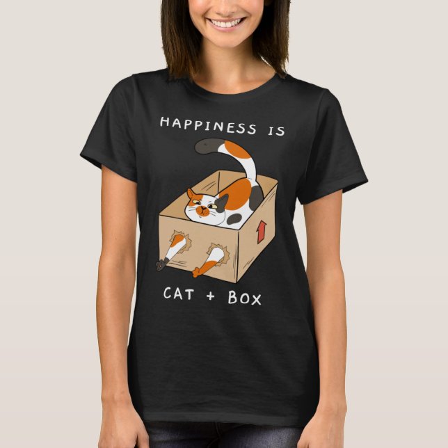 Embrace Simple Joys in Life Cute Cat Paper Box Cat T-Shirt (Front)