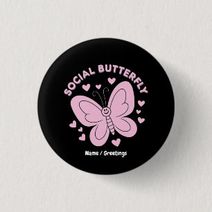 Embrace Social Butterfly Vibes Trendy Retro  3 Cm Round Badge