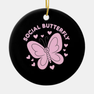Embrace Social Butterfly Vibes Trendy Retro Ceramic Ornament