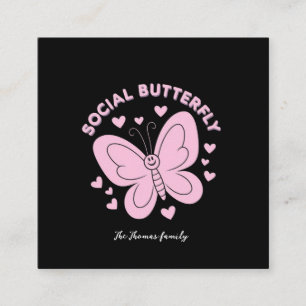 Embrace Social Butterfly Vibes Trendy Retro Square Business Card