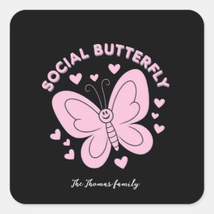 Embrace Social Butterfly Vibes Trendy Retro  Square Sticker