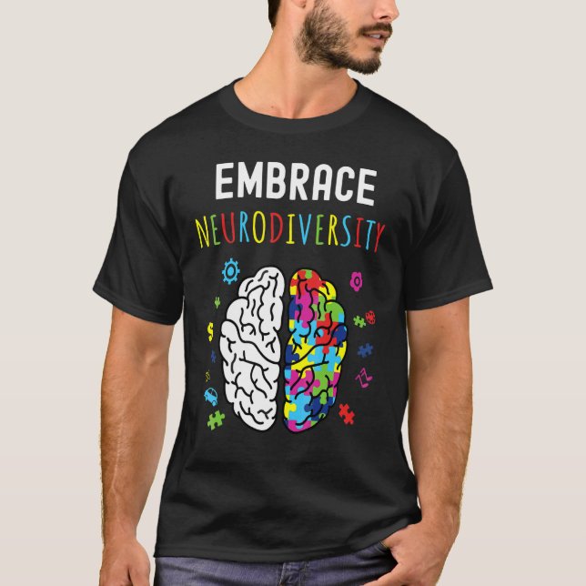 Embrace Spectrum Neurodiversity Puzzle Brain Coin T-Shirt (Front)