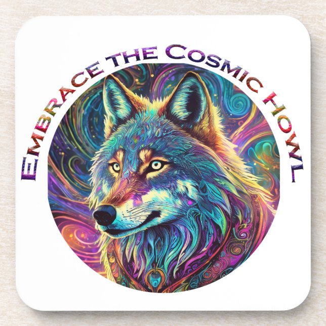Embrace the Cosmic Howl Wolf Coaster (Front)