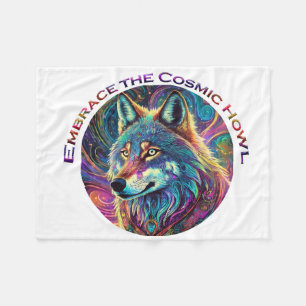 Embrace the Cosmic Howl Wolf Fleece Blanket