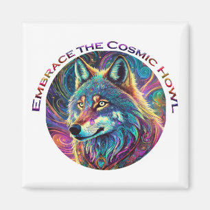 Embrace the Cosmic Howl Wolf Magnet