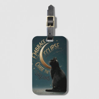 "Embrace the Eclipse" Celestial Cat Illustration Luggage Tag