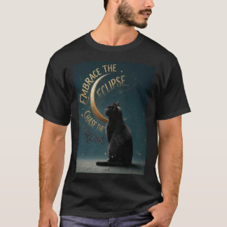 "Embrace the Eclipse" Celestial Cat Illustration T-Shirt