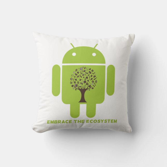 Embrace The Ecosystem (Bug Droid Brown Tree) Cushion (Front)