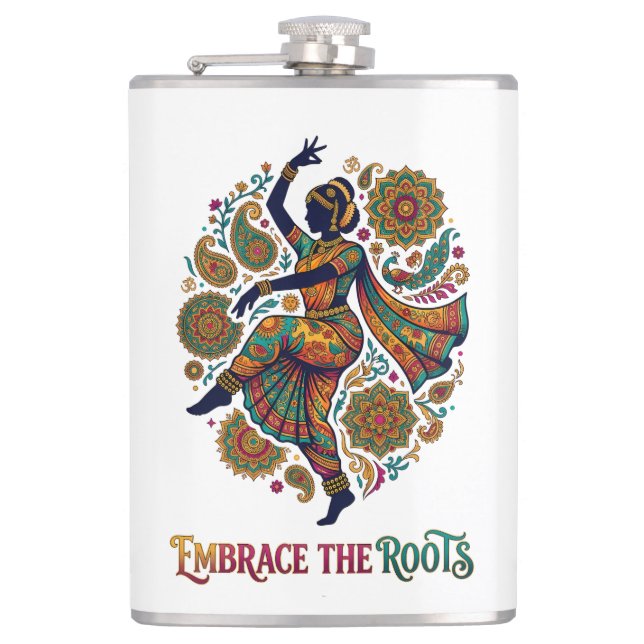 Embrace the Roots Dance Hip Flask (Front)