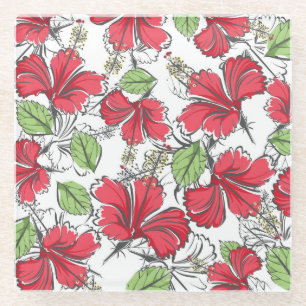 Embrace the tropics with vintage hibiscus pattern glass coaster