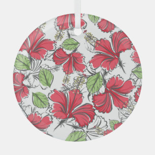 Embrace the tropics with vintage hibiscus pattern glass tree decoration