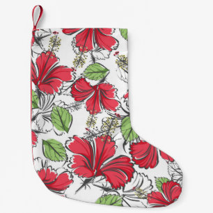 Embrace the tropics with vintage hibiscus pattern small christmas stocking