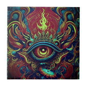 Embrace the Visionary Spirit Abstract Flaming Eye Ceramic Tile