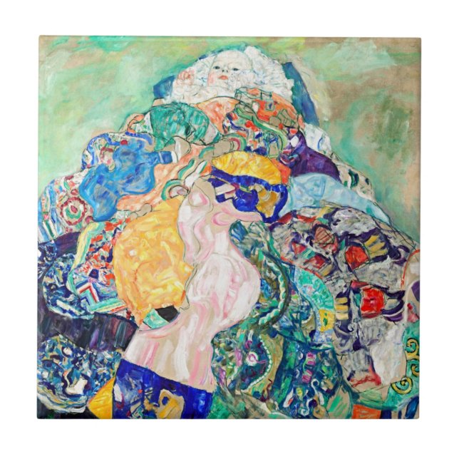 Embrace Timeless Elegance with Klimt’s Baby Ceramic Tile (Front)