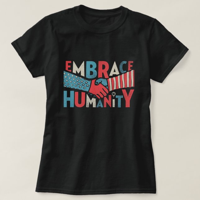 Embrace Unity Patriotic Flag Handshake Solidarity T-Shirt (Design Front)