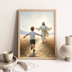 Embracing Faith, Christian Art, Jesus and Boy, Jes Poster