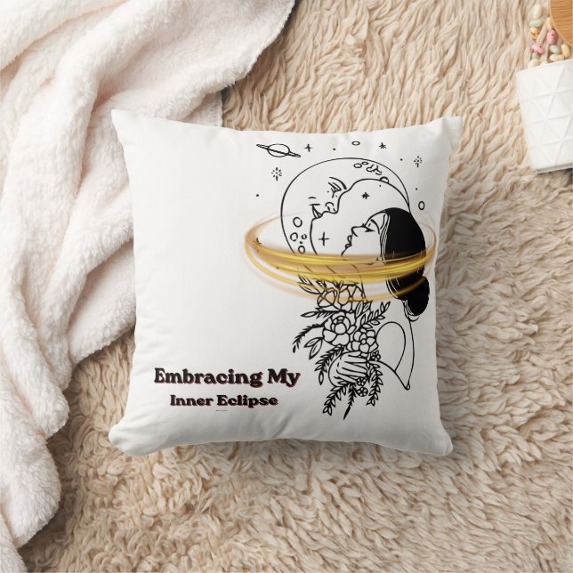 Embracing My Inner Eclipse Celestial Moon Line Art Cushion (Blanket)