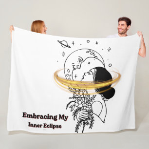 Embracing My Inner Eclipse Celestial Moon Line Art Fleece Blanket