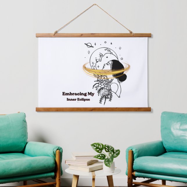 Embracing My Inner Eclipse Celestial Moon Line Art Hanging Tapestry (Living Room)