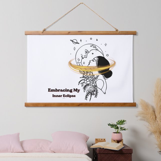 Embracing My Inner Eclipse Celestial Moon Line Art Hanging Tapestry (Bedroom)