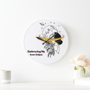 Embracing My Inner Eclipse Celestial Moon Line Art Large Clock