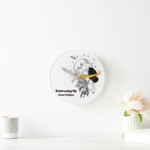 Embracing My Inner Eclipse Celestial Moon Line Art Round Clock