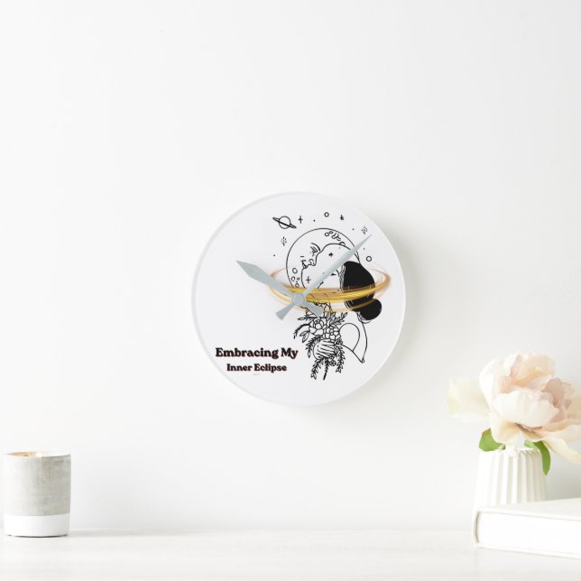 Embracing My Inner Eclipse Celestial Moon Line Art Round Clock (Home)