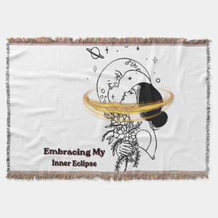 Embracing My Inner Eclipse Celestial Moon Line Art Throw Blanket