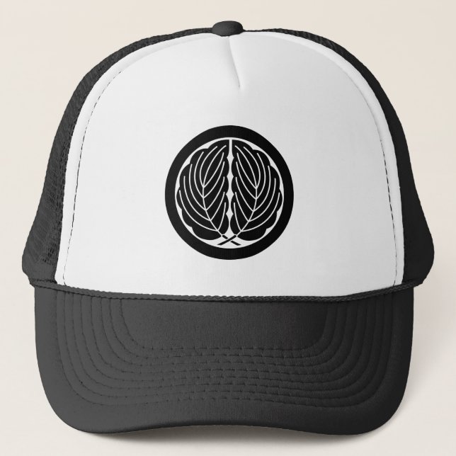 Embracing oak leaves in circle trucker hat (Front)