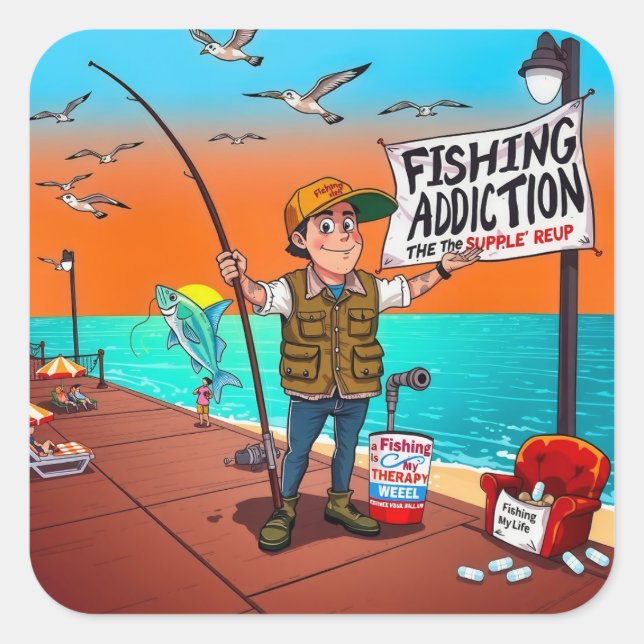 Embracing the Fishing Passion Square Sticker (Front)