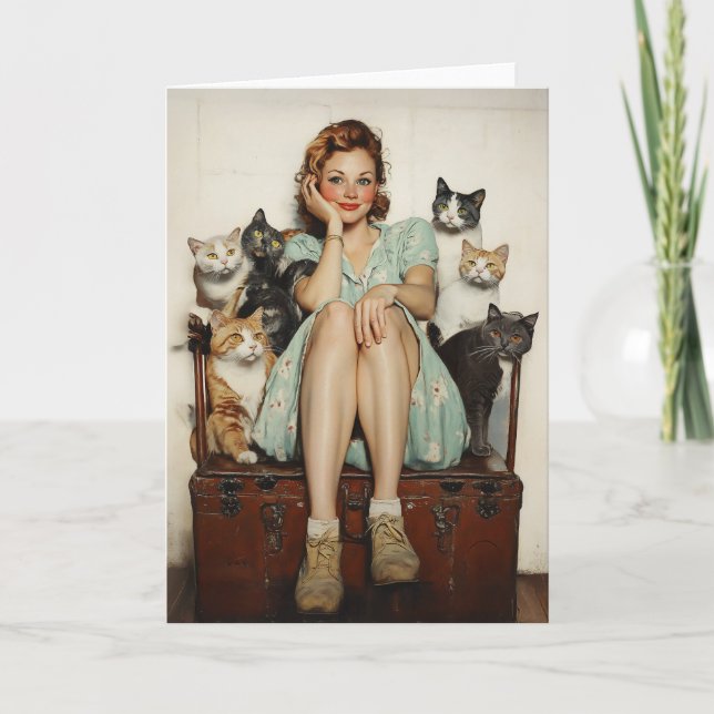 Embracing the Retro Crazy Cat Lady Vibes Invitation (Front)