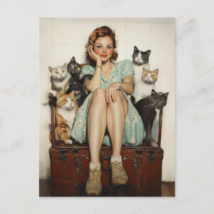 Embracing the Retro Crazy Cat Lady Vibes Postcard