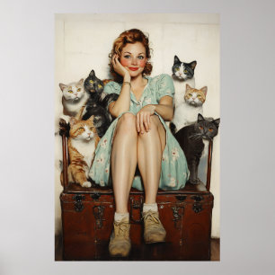 Embracing the Retro Crazy Cat Lady Vibes Poster