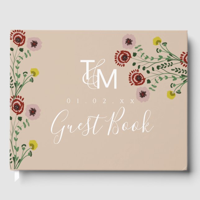 Embroided Floral Vintage Flowers Botanical Guest Book (Front)