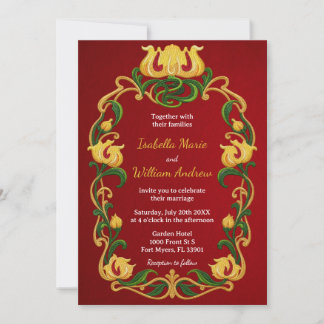 Embroidered Art Nouveau Floral Wedding Invitation