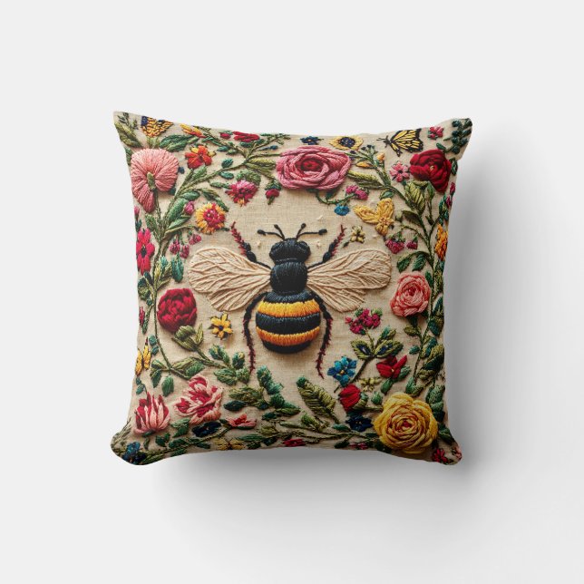 Embroidered Bee Cushion (Front)