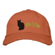 Embroidered Black Cat Distressed Cap