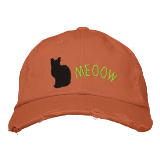 Embroidered  Black Cat Distressed Cap