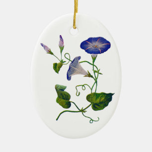 Embroidered Blue Morning Glories Ceramic Tree Decoration