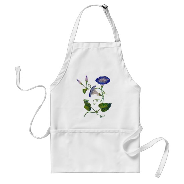 Embroidered Blue Morning Glories Standard Apron (Front)