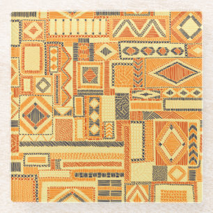 Embroidered Bohemian Patchwork Seamless Pattern Glass Coaster