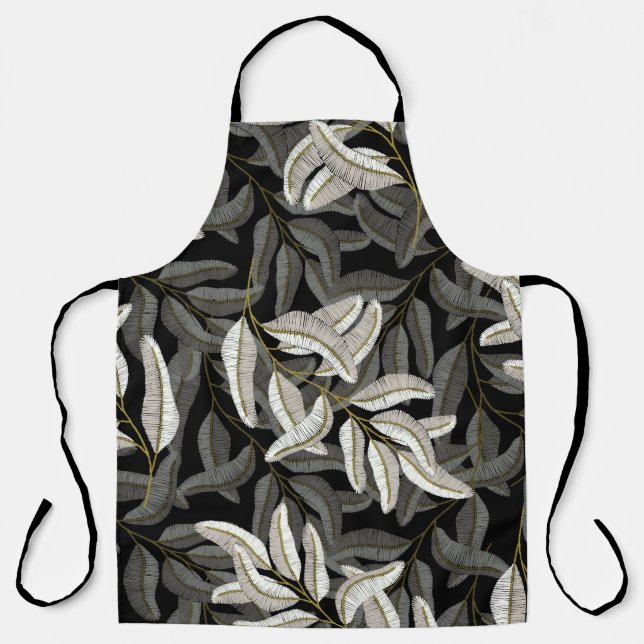 Embroidered branches: black-white print. apron (Front)